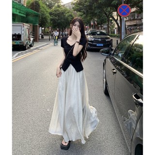 Zhien พร้อมส่ง เสื้อยืดแขนสั้น คอวี และกางเกงขากว้าง เอวสูง สองส่วน แฟชั่นฤดูร้อน