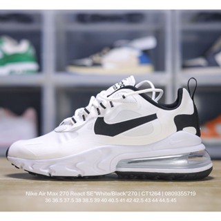 Nike Air Max 270 React SE "สีขาว/สีดํา" 270 Ria Racing Series รองเท้าผ้าใบ รองเท้าวิ่งจ๊อกกิ้ง