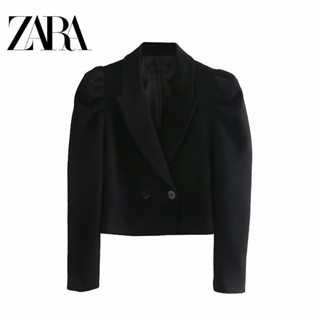 Zara เสื้อเบลเซอร์ลําลอง เปิดไหล่ กระดุมสองแถว สีพื้น แฟชั่นสําหรับผู้หญิง