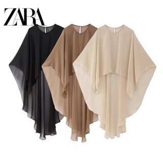 Zara เสื้อแจ็กเก็ต เสื้อคลุม คอกลม แบบสวมหัว สีพื้น ทรงไม่สมมาตร สําหรับผู้หญิง