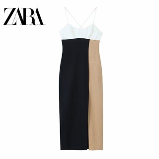 Zara ชุดเดรส สายคล้องคอ เข้ารูป บล็อกสี สําหรับผู้หญิง