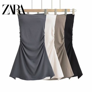 Zara ชุดเดรส ทรงเอ จับจีบ เอวแคบ สีพื้น สําหรับผู้หญิง