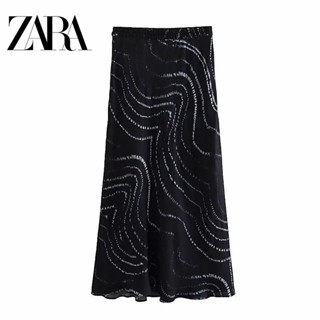 Zara กระโปรงยาวปานกลาง เอวสูง ยืดหยุ่น ลายทาง เข้าได้กับทุกชุด สําหรับผู้หญิง