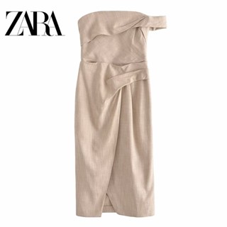 Zara ชุดเดรส คอแบน ทรงอสมมาตร สีพื้น สําหรับผู้หญิง