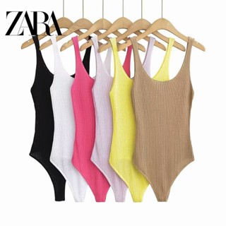 Zara เสื้อจั๊มสูท คอยู แบบสวมหัว คอยู สีพื้น แบบโปร่ง เข้ารูป สําหรับผู้หญิง