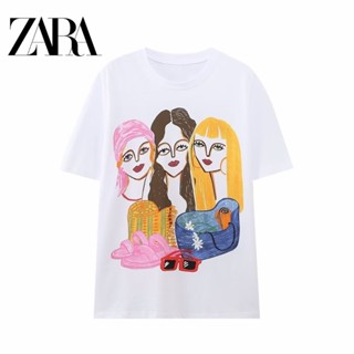 Zara เสื้อยืดลําลอง คอกลม แขนสั้น ทรงหลวม แบบสวมหัว สําหรับสตรี