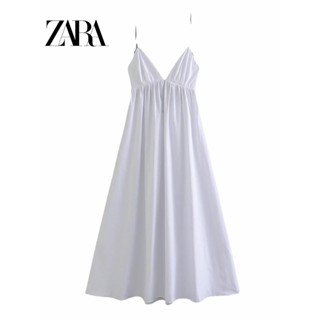 Zara ชุดเดรส คอวี แต่งสายคล้องคอ สีพื้น สําหรับผู้หญิง