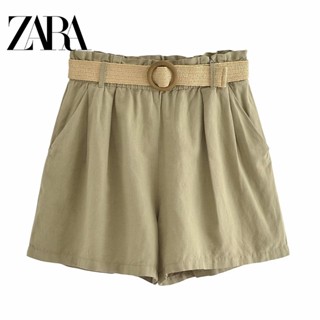 Zara กางเกงขาสั้น เอวสูง แต่งจับจีบ เข้ากับทุกการแต่งกาย สําหรับผู้หญิง