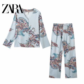 Zara เสื้อเชิ้ตแขนยาว คอวี กางเกงขายาว ลําลอง สําหรับผู้หญิง