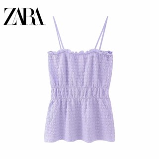 Zara เสื้อถักนิตติ้ง คอสี่เหลี่ยม ผูกเชือกด้านหลัง เอวยางยืด สําหรับผู้หญิง