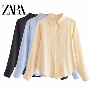 Zara เสื้อเชิ้ตแขนยาว คอปก กระดุมแถวเดียว ทรงหลวม สีพื้น สําหรับผู้หญิง