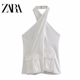 Zara ผู้หญิง สีพื้น เสื้อสวมหัว เชือกคล้องคอ สายคล้องคอ กระเป๋าตกแต่ง ทรงสลิมฟิต เสื้อ