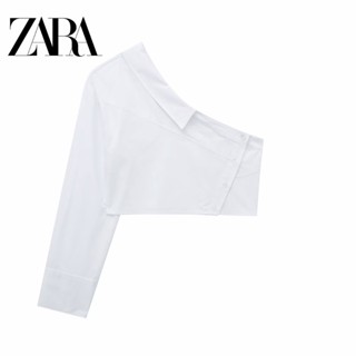 Zara เสื้อแขนยาว เปิดไหล่ข้างเดียว สีพื้น ทรงไม่สมมาตร สําหรับผู้หญิง @