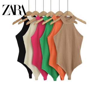 Zara เสื้อแขนกุด คอกลม เข้ารูป สีพื้น สามมิติ สําหรับผู้หญิง