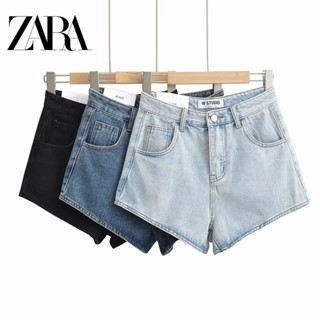 Zara กางเกงยีนขาสั้น เอวสูง เข้ารูป เข้ากับทุกการแต่งกาย สําหรับสตรี