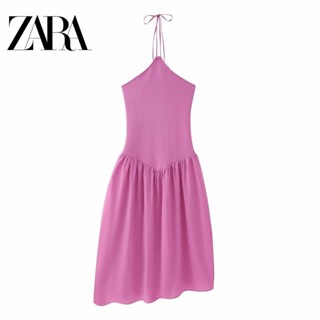 Zara ชุดเดรสยาว แขนกุด คอผูกเชือก สีพื้น สําหรับผู้หญิง