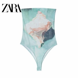 Zara ชุดจั๊มสูท ผ้าไหม คอแบน ยืดหยุ่น ทรงสลิมฟิต สําหรับผู้หญิง