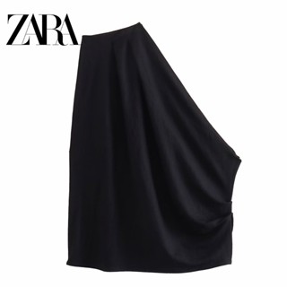 Zara เสื้อสวมหัว คอเฉียง แต่งจับจีบ ทรงไม่สมมาตร สีพื้น สําหรับผู้หญิง