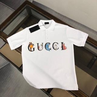 Gucci 2023 ใหม่ เสื้อโปโล แขนสั้น พิมพ์ลาย คอปก เรียบง่าย แฟชั่นฤดูร้อน สําหรับผู้ชาย