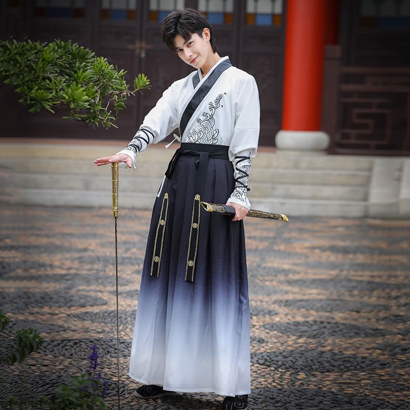汉服男中国风古风男款套装 公子书生古装衣服全套客服Original Hanfu ผู้ชายสไตล์จีนโบราณสไตล์ดาบผู้ชาย