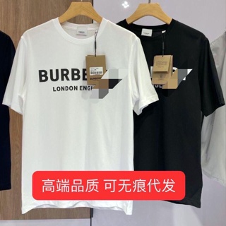 Burberry เสื้อยืดแขนสั้น พิมพ์ลายตัวอักษร BU สไตล์คลาสสิก สําหรับผู้ชาย และผู้หญิง