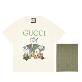 Gucci เสื้อยืดแขนสั้น พิมพ์ลาย Popeye สไตล์ยุโรป แฟชั่นฤดูใบไม้ผลิ และฤดูร้อน สําหรับผู้ชาย และผู้หญิง