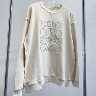 เสื้อกันหนาวแขนยาว คอกลม ปักลายโลโก้ Loewe ขนาดใหญ่ แฟชั่นฤดูใบไม้ร่วง สําหรับคู่รัก