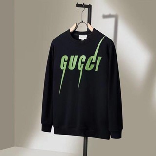 Gucci เสื้อกันหนาว คอกลม พิมพ์ลายโลโก้สายฟ้า สําหรับผู้ชาย และผู้หญิง