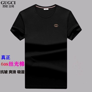 Gucci LAOWO GUGCI Lao Ou Gucci เสื้อยืดคอกลม แขนสั้น ผ้าฝ้าย สีพื้น สําหรับผู้ชาย