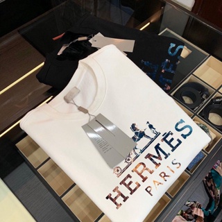 Hermes เสื้อกันหนาวลําลอง พิมพ์ลาย สไตล์ยุโรป แฟชั่นฤดูร้อน สําหรับผู้ชาย 2023