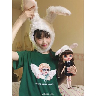 Yixi ins Lin Xiaozhai Tik Tok Same Style หมวกหูกระต่ายน่ารัก ผ้ากํามะหยี่ขนนิ่ม พร็อพถ่ายรูป สําหรับเด็กผู้หญิง