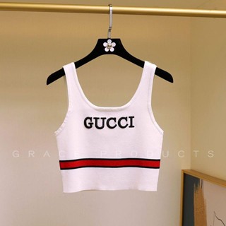 Gucci เสื้อกั๊กถัก ปักลายโลโก้ เซ็กซี่ ด้านใน และด้านนอก สําหรับเล่นโยคะ