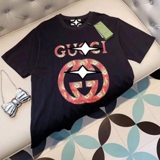 Gucci 2023 เสื้อยืดลําลอง แขนสั้น พิมพ์ลายตัวอักษร หัวเสือ แบบเรียบง่าย อเนกประสงค์ แฟชั่นฤดูร้อน สําหรับผู้ชาย และผู้หญิง