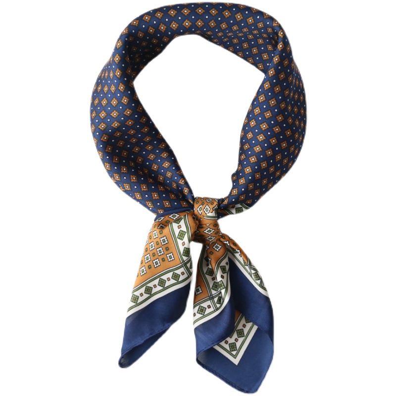 สวมชุดผู้ชายสไตล์แฟชั่นป้องกันคอผ้าพันคอผ้าไหมขนาดเล็กผ้าพันคอสี่เหลี่ยมขนาดเล็กผู้ชายร้อยผ้าพันคอผ้าพันคอผ้าพันคอหัวเข็มขัดหนัง