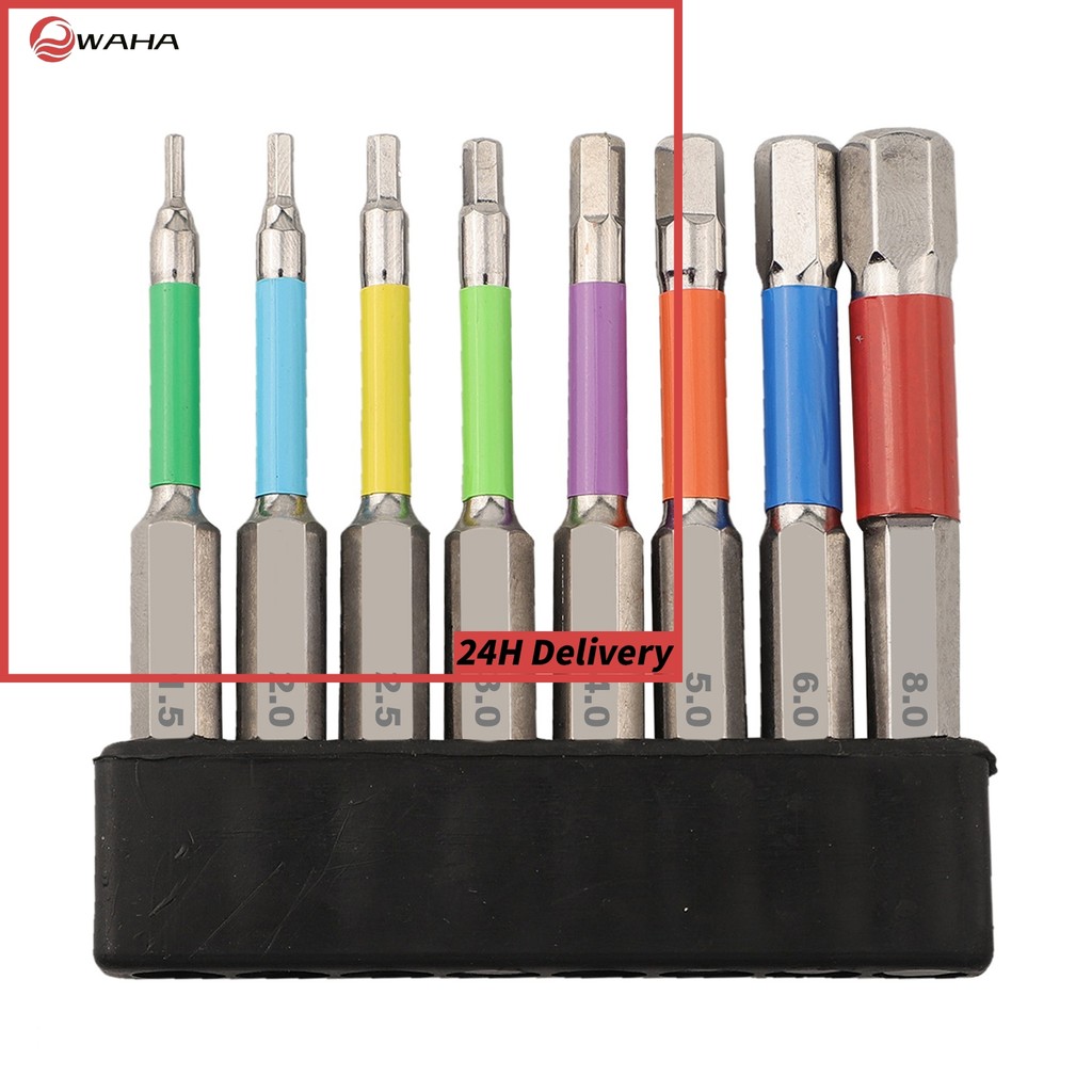 ⚡จัดส่งรวดเร็ว⚡8PCS 65 มม.สีแม่เหล็กสําหรับหกเหลี่ยม Hex ไขควง Bits เจาะเครื่องมือ H1.5-H8