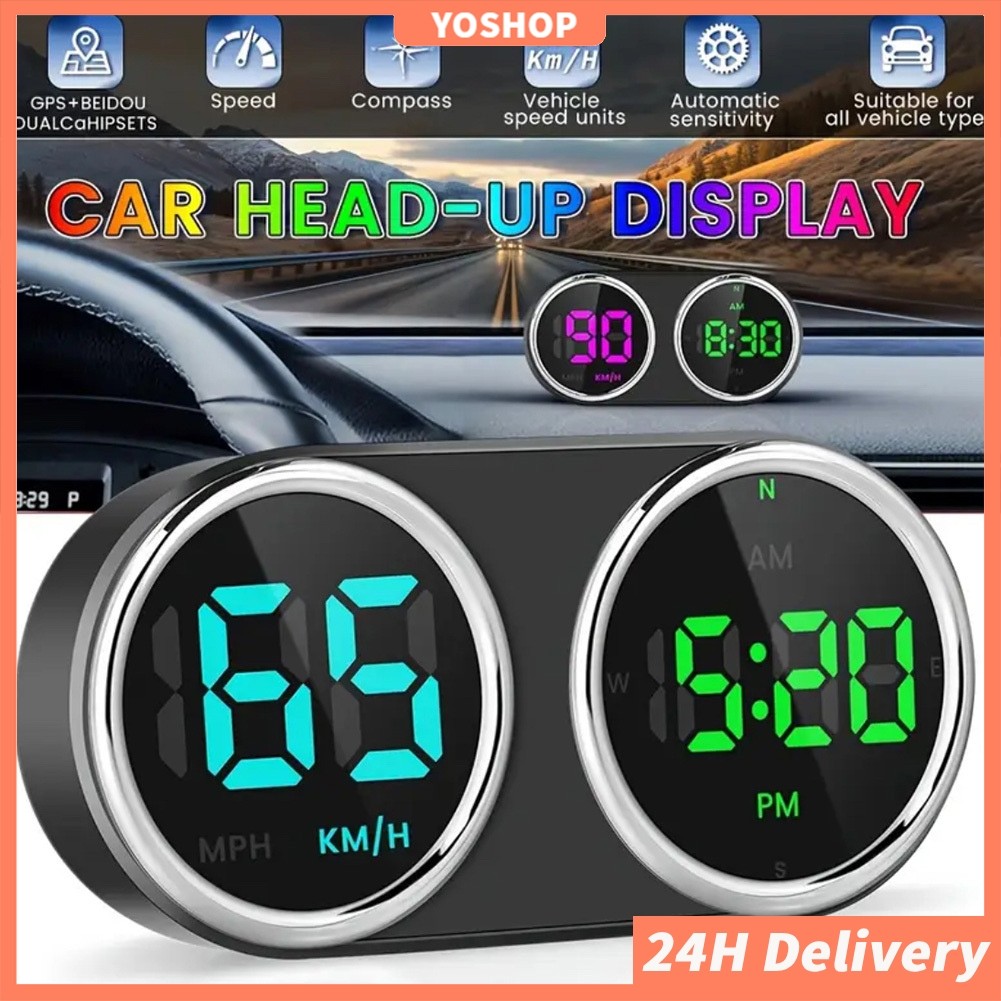 ⚡จัดส่งที่รวดเร็ว⚡นาฬิกาดิจิตอล GPS Speedomter 7 สี HUD Over-speed Alarm KM/H MP/H เครื่องวัดความเร็ว