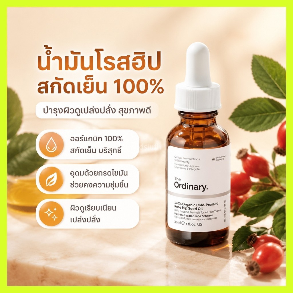 The Ordinary 100% Organic Cold-Pressed Rose Hip Seed Oil 30ml น้ำมันสกัดเมล็ดกุหลาบออร์แกนิกสกัดเย็นบริสุทธิ์