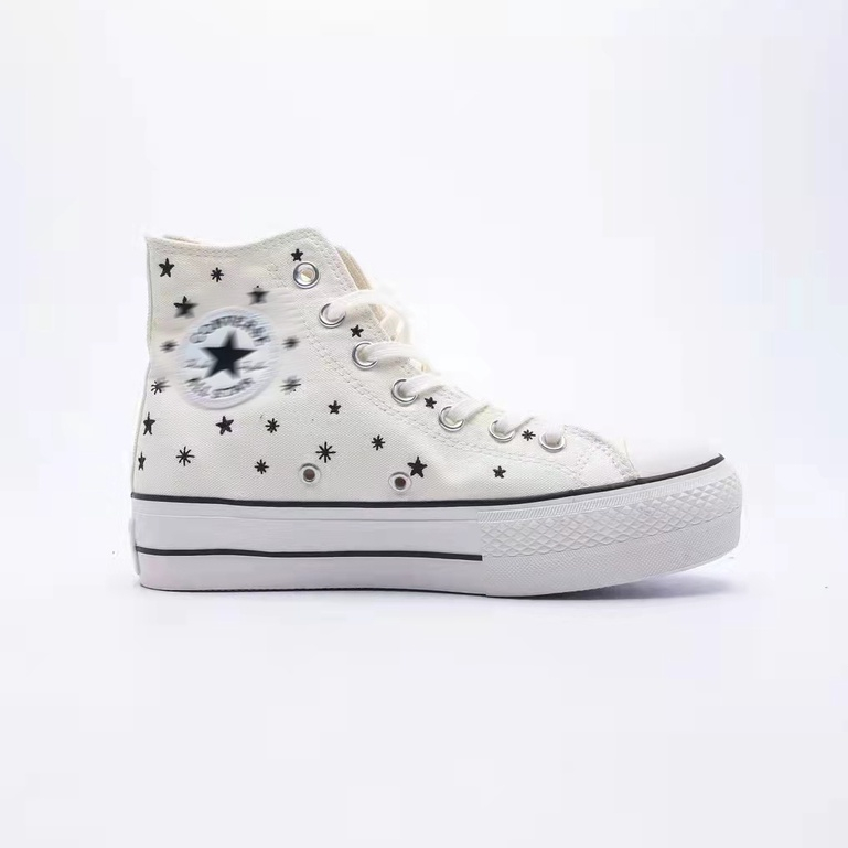 Con&0Overse All Sta Lift ปักรูปดาวห้าแฉกด้านล่างหนาเพิ่มความสูงสาวแฟชั่นย้อนยุครองเท้าผ้าใบลําลอง-B3