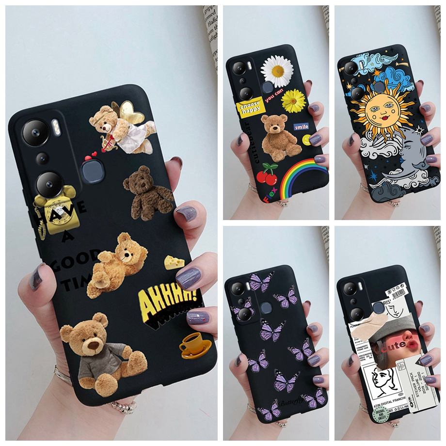 Infinix hot 20i กรณีน่ารักแฟชั่นพิมพ์สีดํา Matte Soft ซิลิโคน infinix hot 20i hot20i X665C X665E ปลอก