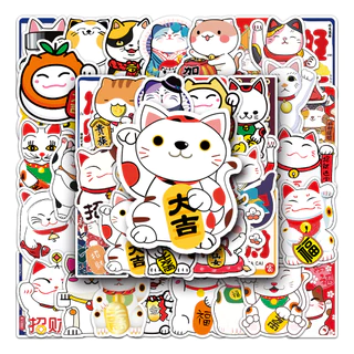 50 ชิ้นตลก Fortune Cat สติกเกอร์กันน้ํา DIY สําหรับโทรศัพท์แล็ปท็อปรถสติกเกอร์ Creative Home Decal
