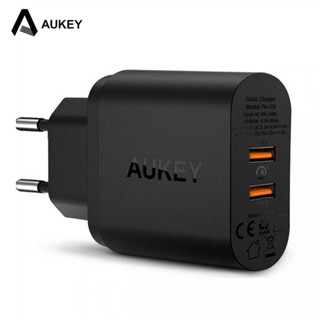 Aukey PA-T16 MAX 36W PD อะแดปเตอร์ชาร์จเร็ว เอาท์พุต 2 พอร์ต Type C QC3.0 สําหรับโทรศัพท์ USB C มาตรฐานยุโรป