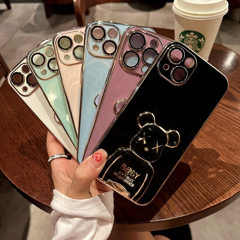 เคสโทรศัพท์ iPhone 11 11 Pro 11 Pro Max 12 12 Pro 12 Pro Max 13 13 Pro 13 Pro Max 14 14 Plus 14 Pro 14 Pro Max เคสโทรศัพท์ TPU เคสโทรศัพท์พร้อมขาตั้งชุบหมีรุนแรง