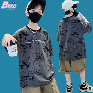 Bxpb เสื้อยืดแขนสั้นลําลอง ผ้าฝ้าย ทรงหลวม พิมพ์ลายกราฟฟิติ แฟชั่นฤดูร้อน สําหรับเด็กผู้ชาย และเด็กผู้หญิง 110-170