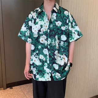 เสื้อเชิ้ตผู้ชายแขนสั้นเกาหลี ลายดอกไม้ เสื้อสงกรานต์ สินค้ามาใหม่ เสื้อฮาวายไซส์ใหญ่ แขนสั้น ผ้านิ่ม สไตล์ย้อนยุค พร้อมส่ง