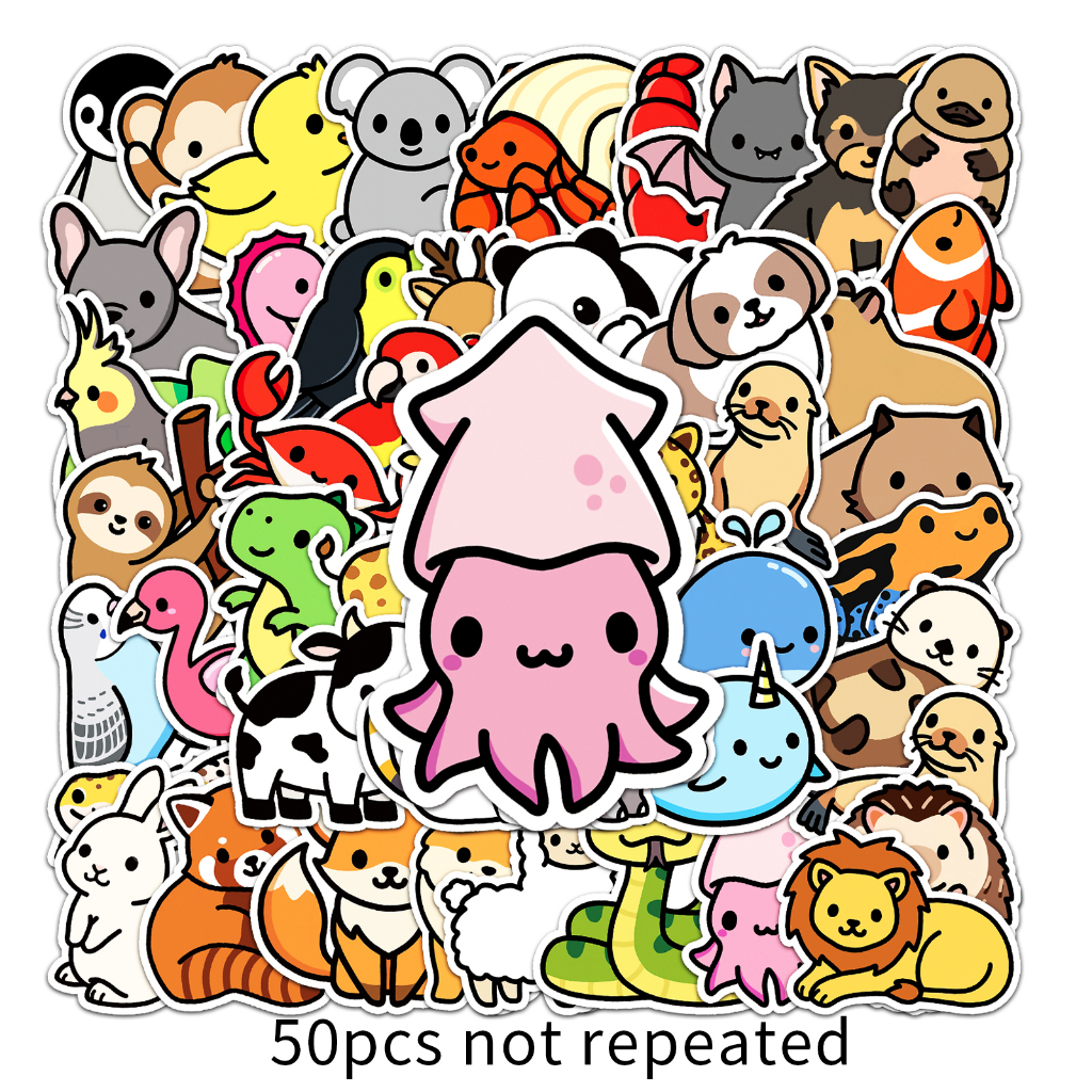 50 ชิ้นตลกสัตว์น่ารักสติกเกอร์กันน้ํา DIY สําหรับโทรศัพท์แล็ปท็อปรถสติกเกอร์ Creative Home Decal