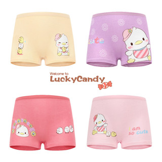 Luckycandy กางเกงบ็อกเซอร์ ผ้าฝ้าย ลายการ์ตูน ระบายอากาศ สีพื้น สําหรับเด็กผู้หญิง 4 ชิ้น ต่อชุด