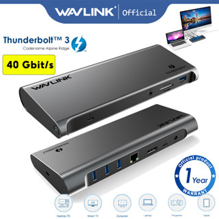 Wavlink Thunderbolt 3 Thunderbolt 4 Docking Station พร้อมจอแสดงผล Dual 4K 100W ส่งพลังงาน SD Micro SD Card Reader Gigabit Ethernet 4 USB 3.0 Ports 70 ซม. Thunderbolt Cable