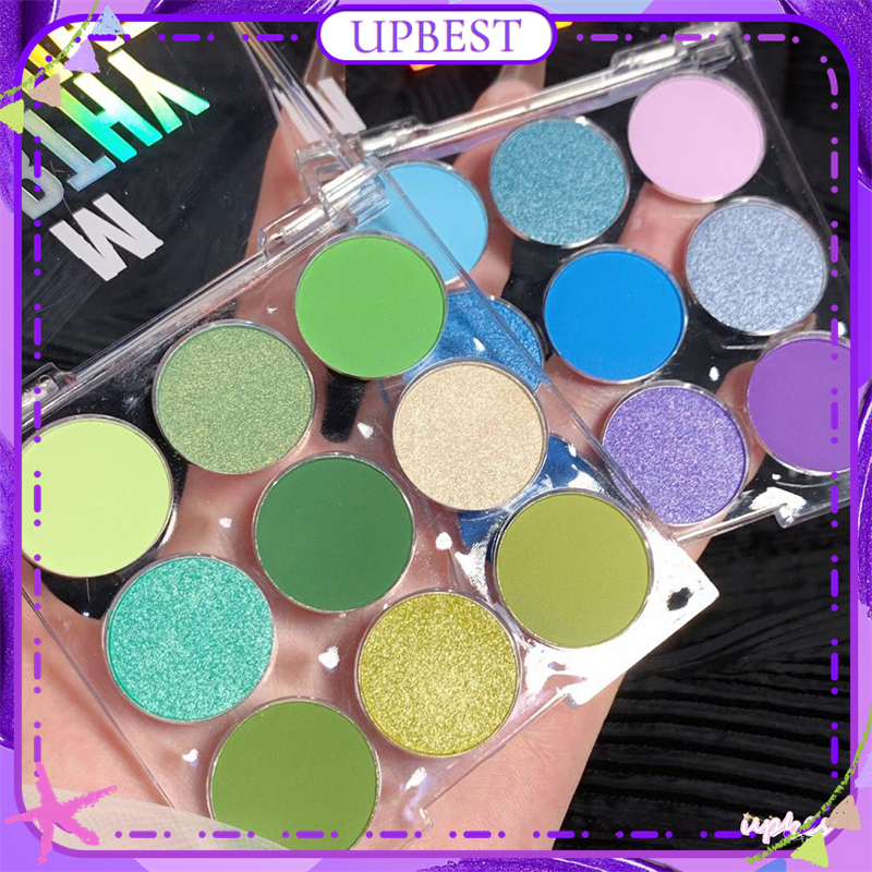 ♕Miss Lara พาเลทอายแชโดว์9สีสีฟ้า-เขียว Fresh Retro สีเขียวมะกอก Shimmer Matte Pearlescent Eye Shadow Waterproof Eye Cosmetic Upbest