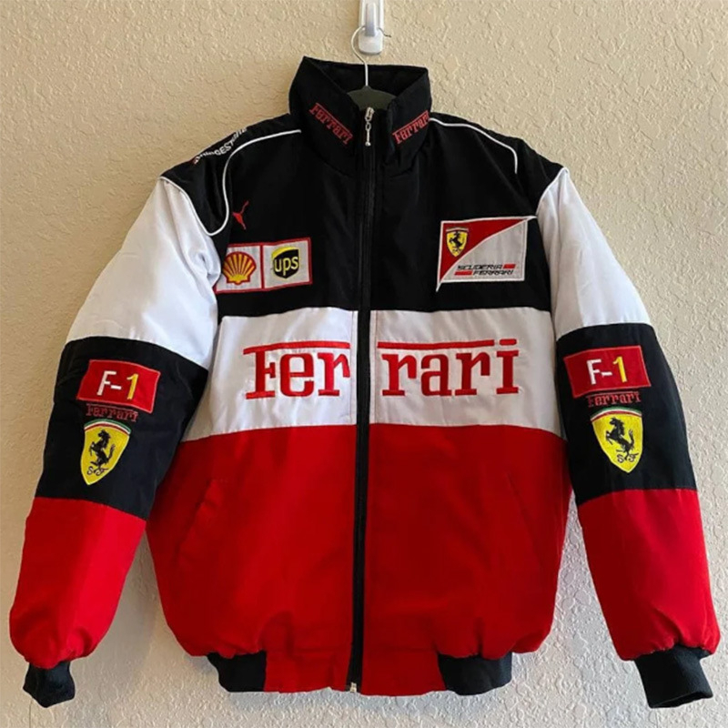 F1 เสื้อแจ็กเก็ตแขนยาว ผ้าฝ้าย ปักลาย Ferrari Team สีแดง แฟชั่นฤดูใบไม้ร่วง ฤดูหนาว สําหรับแข่งรถจักรยานยนต์