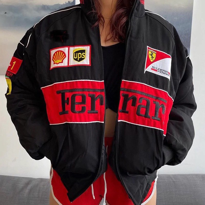 F1 เสื้อแจ็กเก็ต ปักลาย Ferrari Racing สําหรับผู้ชาย และผู้หญิง เหมาะกับการขี่รถมอเตอร์ไซค์